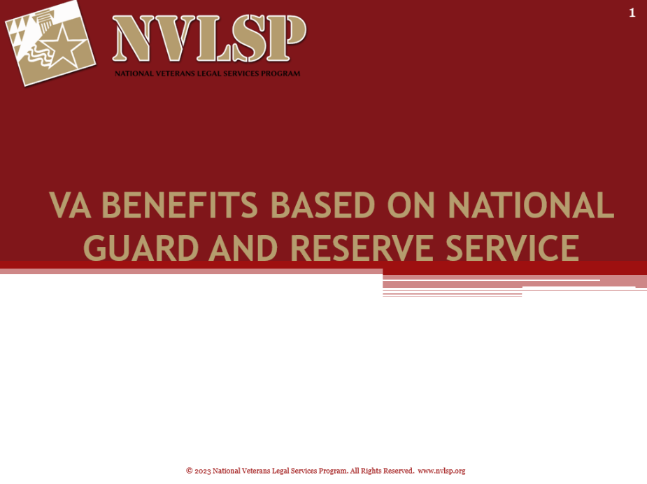 VA Benefits Based on National Guard and Reserve Service (Atty)